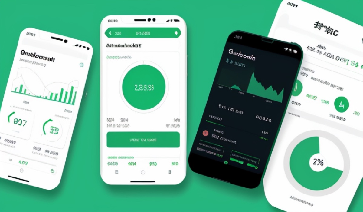 Ilustração: pessoa comparando apps de finanças no celular, com cartões de crédito ao redor