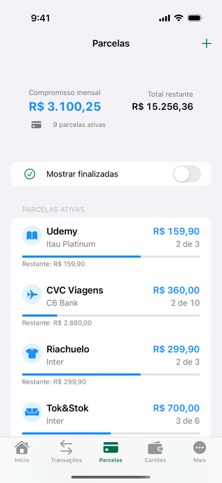 Parcelas — Acompanhamento de parcelamentos
