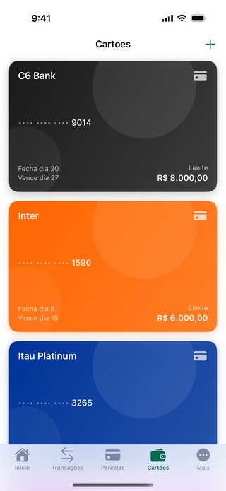 Cartões — Seus cartões de crédito