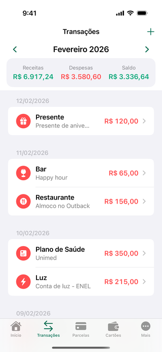 Transações — Histórico de gastos